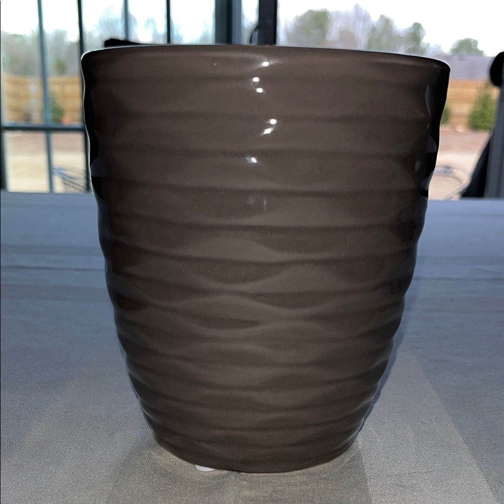 Textured Ceramic Planter in Dark Taupe